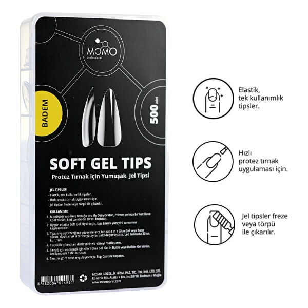 Momo Professional Tırnak Soft Gel Tips, Yeni Nesil Jel Tips, 500 Ad. (Badem)