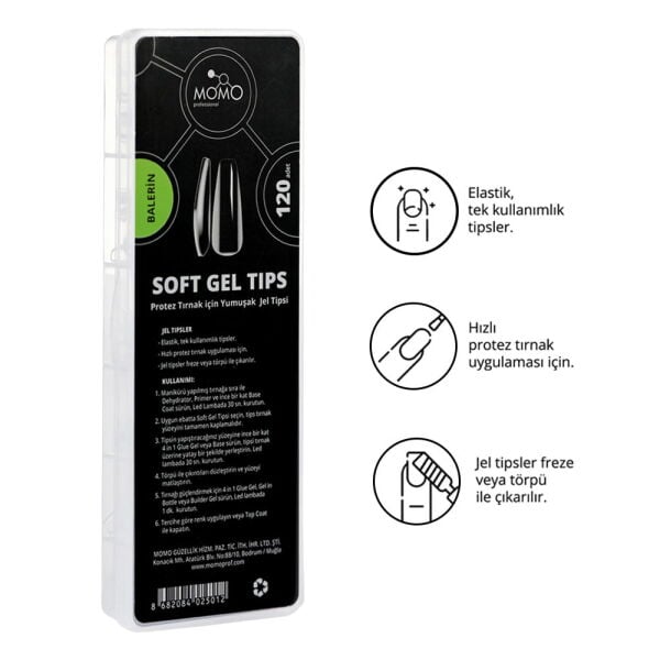 Momo Professional Tırnak Soft Gel Tips, Yeni Nesil Jel Tips, 120 Ad. (Balerin)