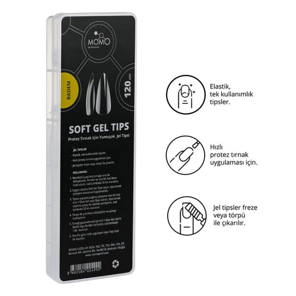 Momo Professional Tırnak Soft Gel Tips, Yeni Nesil Jel Tips, 120 Ad. (Badem)