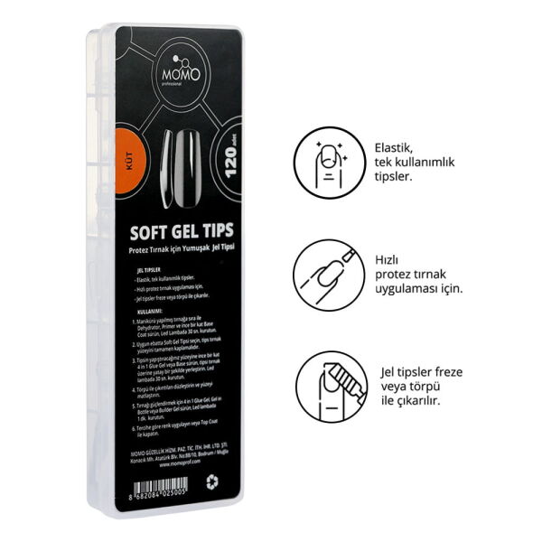 Momo Professional Tırnak Soft Gel Tips, Yeni Nesil Jel Tips, 120 Ad. (Küt)