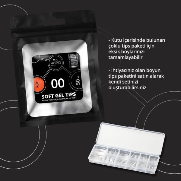 Momo Professional Soft Gel Tips, Yeni Nesil Jel Tipsi, Küt No:00, Tek Boy 50’li Yedek Paket