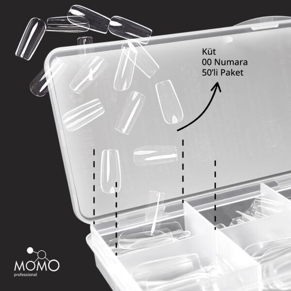 Momo Professional Soft Gel Tips, Yeni Nesil Jel Tipsi, Küt No:00, Tek Boy 50’li Yedek Paket