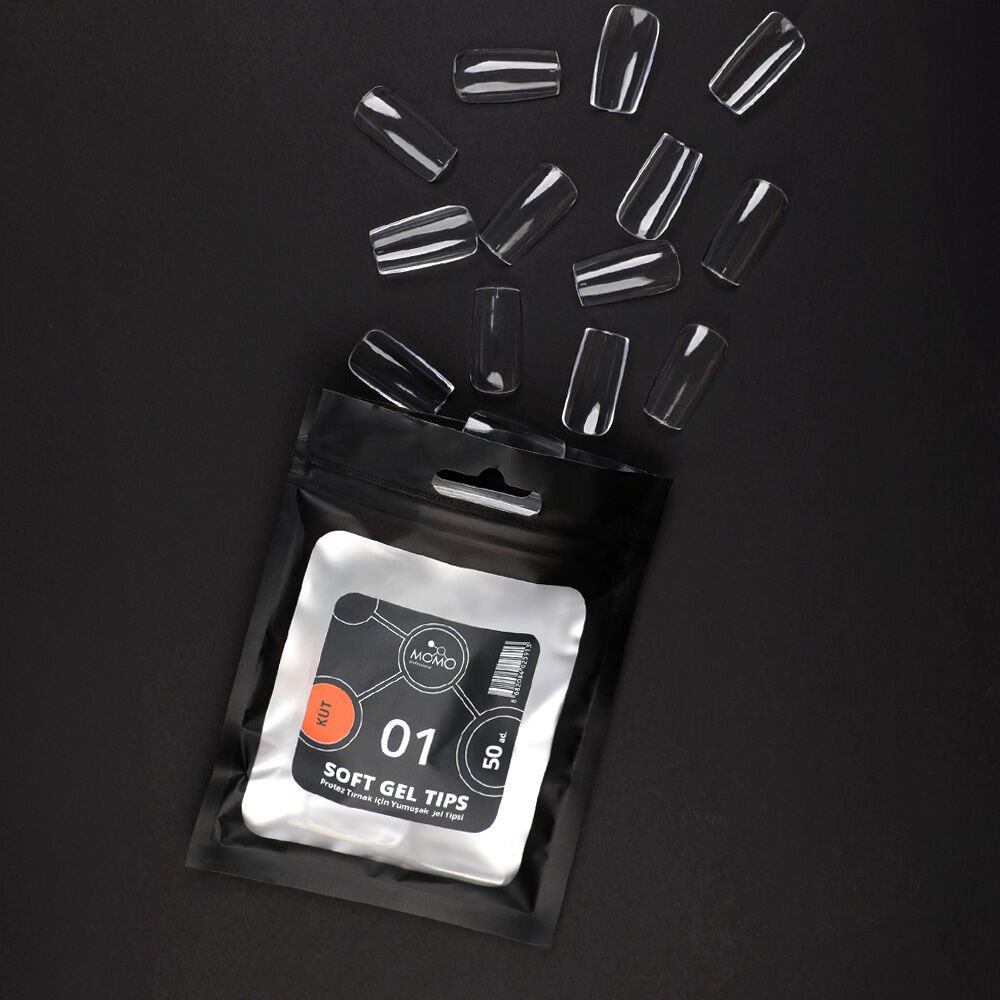 Momo Professional Soft Gel Tips, Yeni Nesil Jel Tipsi, Küt No:01, Tek Boy 50’li Yedek Paket
