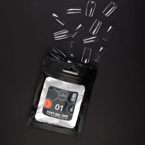 Momo Professional Soft Gel Tips, Yeni Nesil Jel Tipsi, Küt No:01, Tek Boy 50’li Yedek Paket
