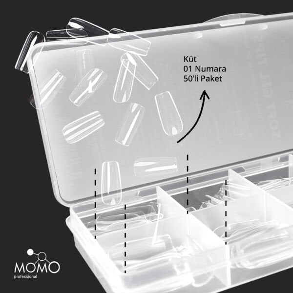 Momo Professional Soft Gel Tips, Yeni Nesil Jel Tipsi, Küt No:01, Tek Boy 50’li Yedek Paket