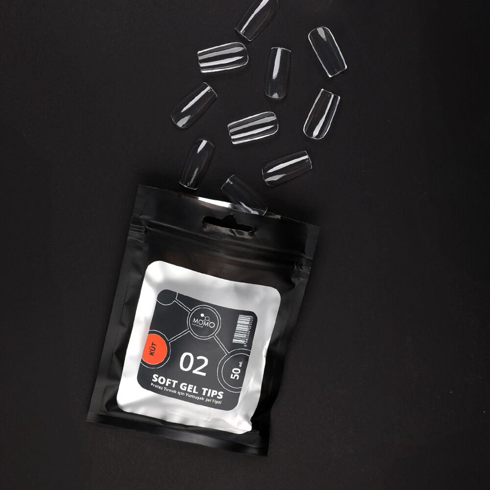 Momo Professional Soft Gel Tips, Yeni Nesil Jel Tipsi, Küt No:02, Tek Boy 50’li Yedek Paket