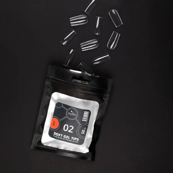 Momo Professional Soft Gel Tips, Yeni Nesil Jel Tipsi, Küt No:02, Tek Boy 50’li Yedek Paket