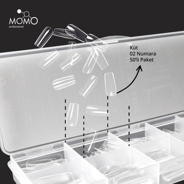 Momo Professional Soft Gel Tips, Yeni Nesil Jel Tipsi, Küt No:02, Tek Boy 50’li Yedek Paket