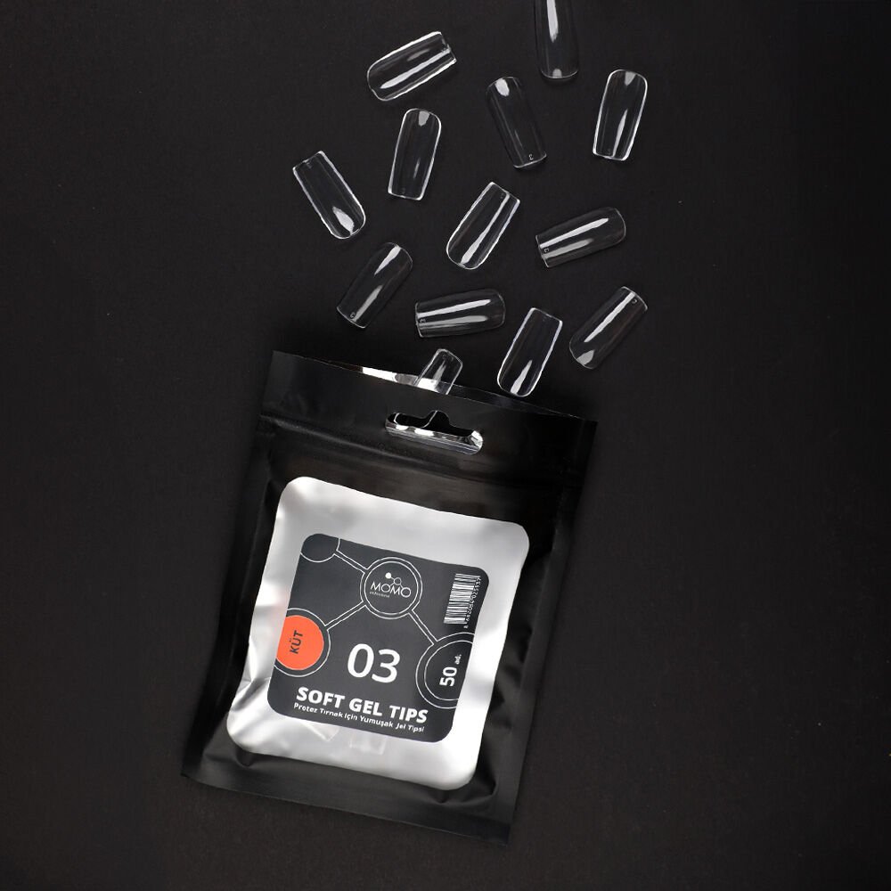 Momo Professional Soft Gel Tips, Yeni Nesil Jel Tipsi, Küt No:03, Tek Boy 50’li Yedek Paket