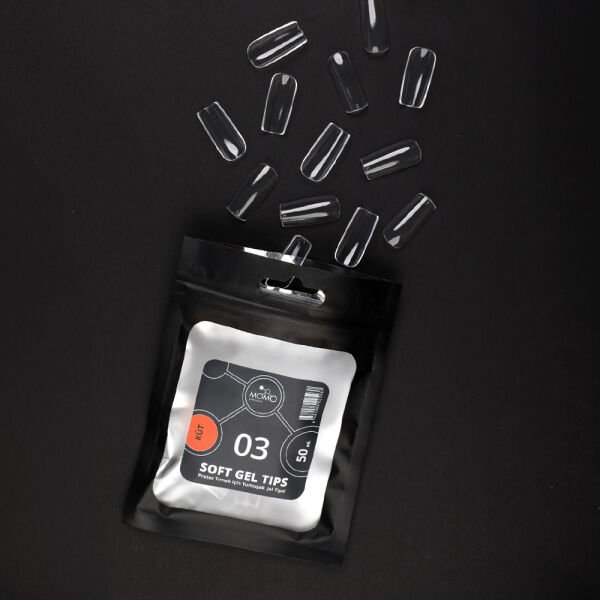 Momo Professional Soft Gel Tips, Yeni Nesil Jel Tipsi, Küt No:03, Tek Boy 50’li Yedek Paket