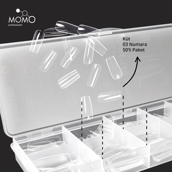 Momo Professional Soft Gel Tips, Yeni Nesil Jel Tipsi, Küt No:03, Tek Boy 50’li Yedek Paket