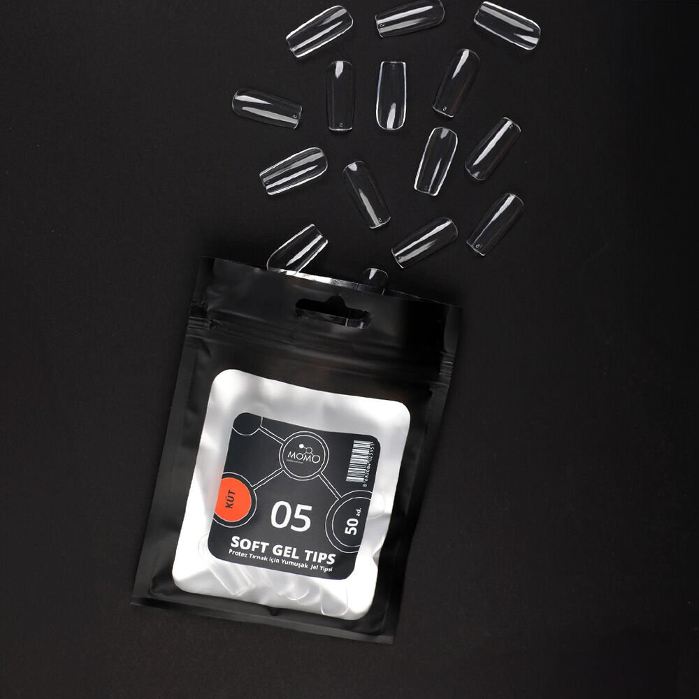 Momo Professional Soft Gel Tips, Yeni Nesil Jel Tipsi, Küt No:05, Tek Boy 50’li Yedek Paket