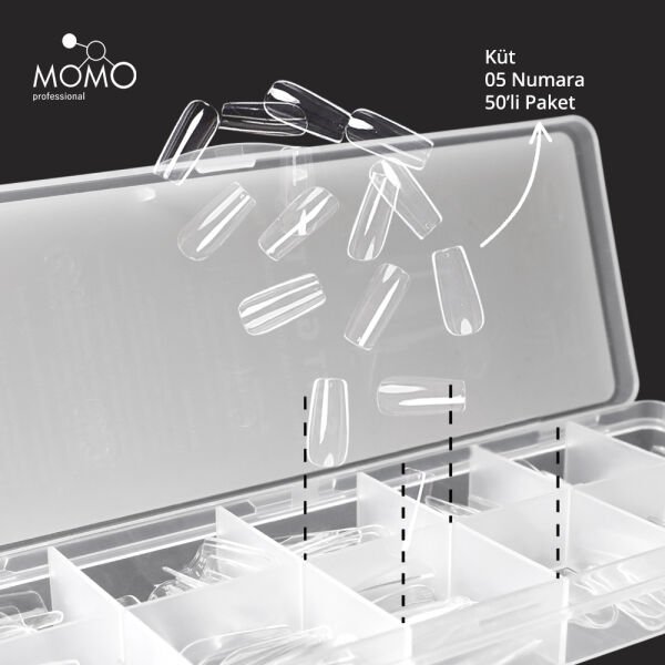Momo Professional Soft Gel Tips, Yeni Nesil Jel Tipsi, Küt No:05, Tek Boy 50’li Yedek Paket