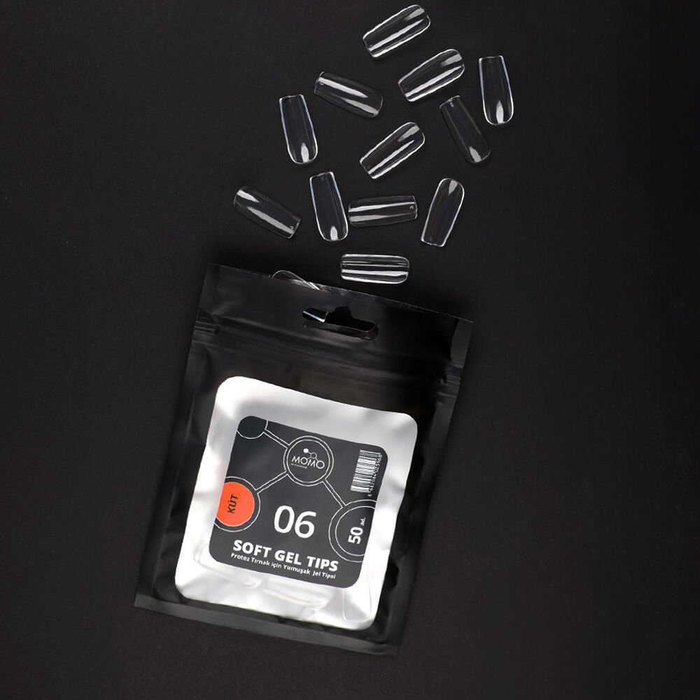 Momo Professional Soft Gel Tips, Yeni Nesil Jel Tipsi, Küt No:06, Tek Boy 50’li Yedek Paket