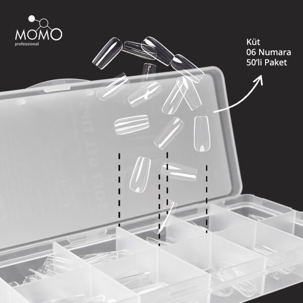 Momo Professional Soft Gel Tips, Yeni Nesil Jel Tipsi, Küt No:06, Tek Boy 50’li Yedek Paket