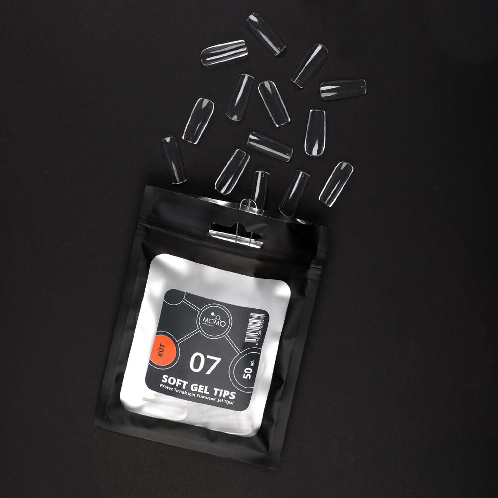 Momo Professional Soft Gel Tips, Yeni Nesil Jel Tipsi, Küt No:07, Tek Boy 50’li Yedek Paket
