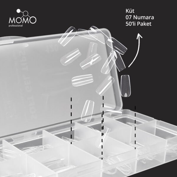 Momo Professional Soft Gel Tips, Yeni Nesil Jel Tipsi, Küt No:07, Tek Boy 50’li Yedek Paket