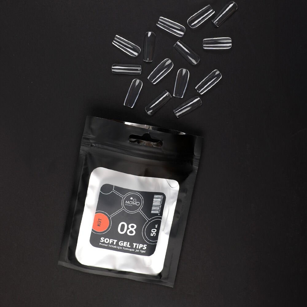 Momo Professional Soft Gel Tips, Yeni Nesil Jel Tipsi, Küt No:08, Tek Boy 50’li Yedek Paket