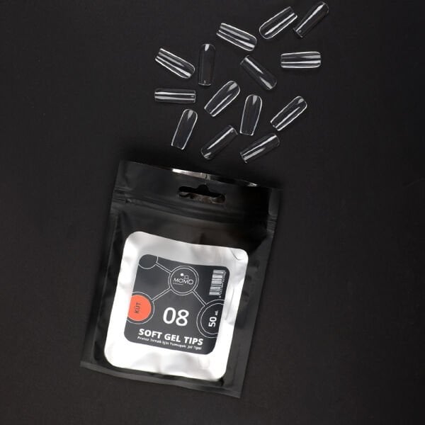 Momo Professional Soft Gel Tips, Yeni Nesil Jel Tipsi, Küt No:08, Tek Boy 50’li Yedek Paket