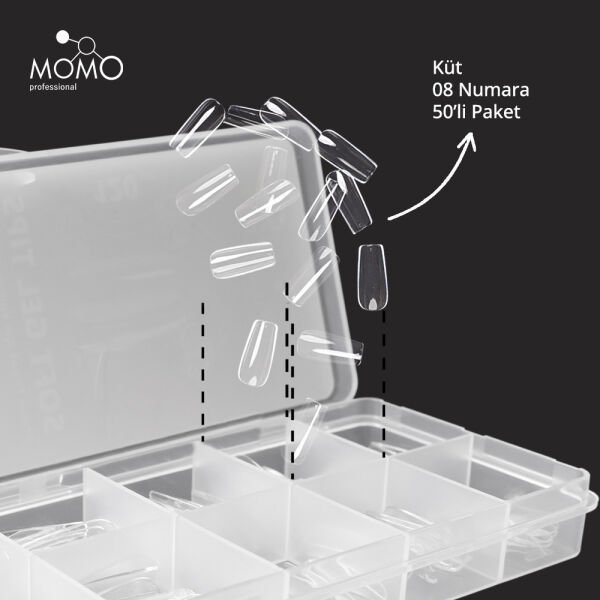 Momo Professional Soft Gel Tips, Yeni Nesil Jel Tipsi, Küt No:08, Tek Boy 50’li Yedek Paket
