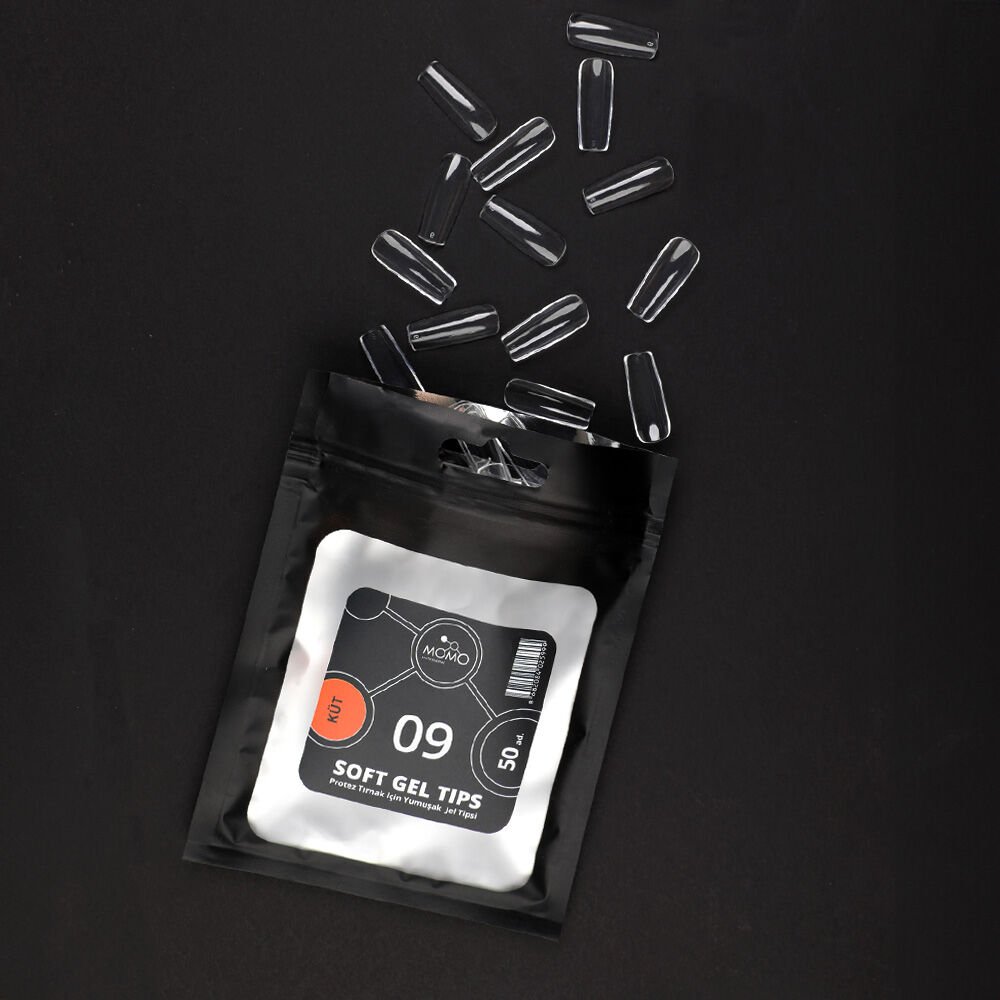 Momo Professional Soft Gel Tips, Yeni Nesil Jel Tipsi, Küt No:09, Tek Boy 50’li Yedek Paket