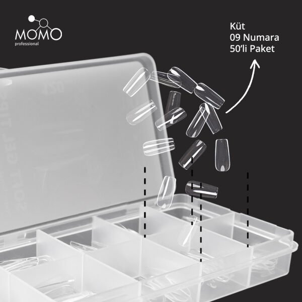 Momo Professional Soft Gel Tips, Yeni Nesil Jel Tipsi, Küt No:09, Tek Boy 50’li Yedek Paket
