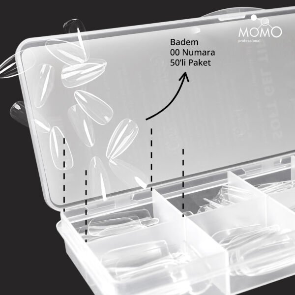 Momo Professional Soft Gel Tips, Yeni Nesil Jel Tips, Badem No:00, Tek Boy 50’li Yedek Paket