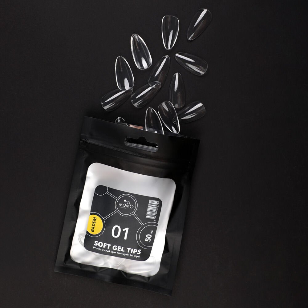 Momo Professional Soft Gel Tips, Yeni Nesil Jel Tips, Badem No:01, Tek Boy 50’li Yedek Paket