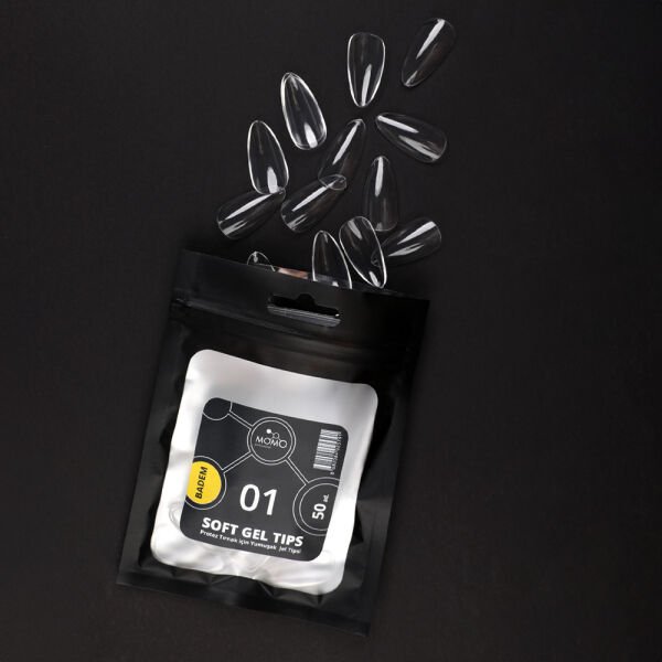 Momo Professional Soft Gel Tips, Yeni Nesil Jel Tips, Badem No:01, Tek Boy 50’li Yedek Paket