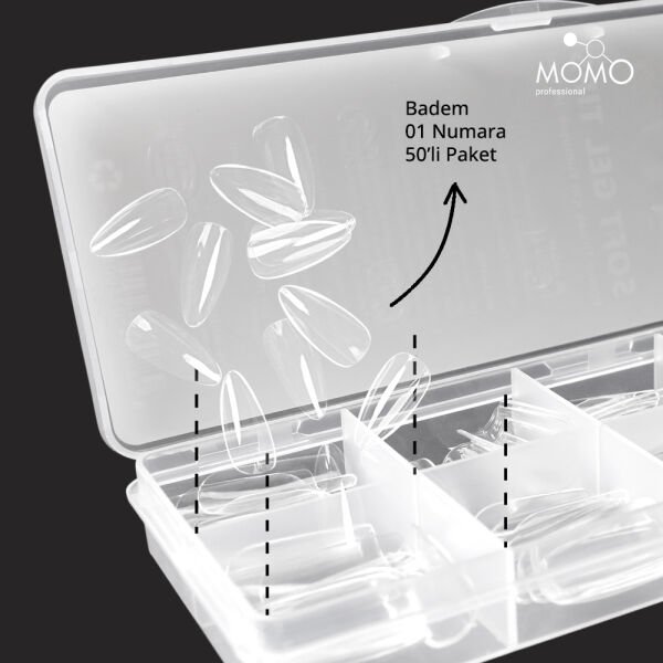 Momo Professional Soft Gel Tips, Yeni Nesil Jel Tips, Badem No:01, Tek Boy 50’li Yedek Paket