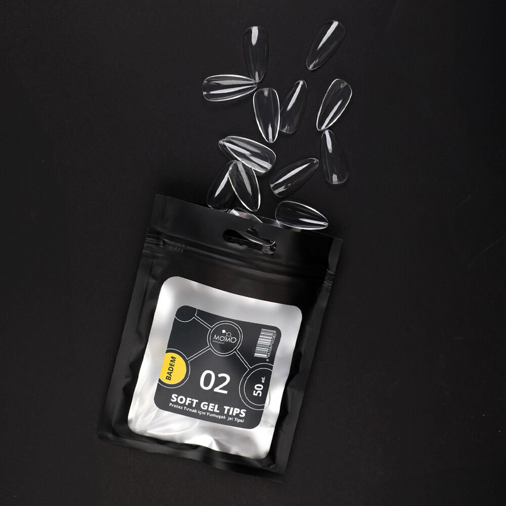 Momo Professional Soft Gel Tips, Yeni Nesil Jel Tips, Badem No:02, Tek Boy 50’li Yedek Paket