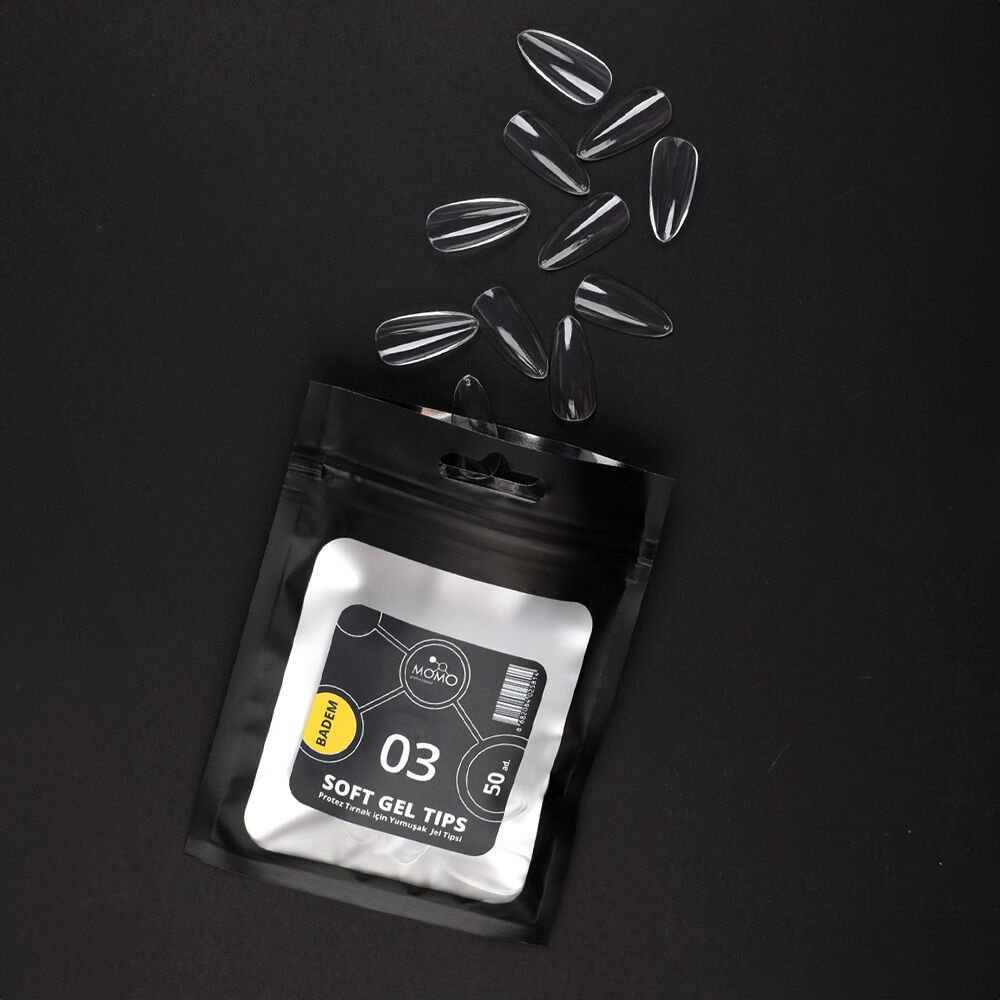 Momo Professional Soft Gel Tips, Yeni Nesil Jel Tips, Badem No:03, Tek Boy 50’li Yedek Paket