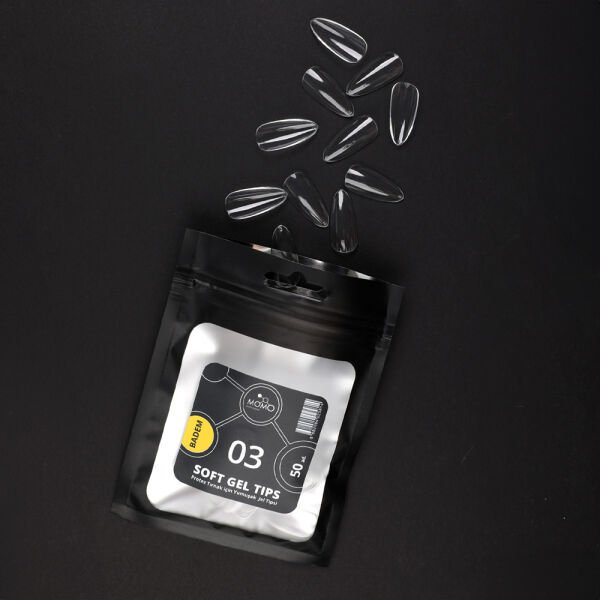 Momo Professional Soft Gel Tips, Yeni Nesil Jel Tips, Badem No:03, Tek Boy 50’li Yedek Paket