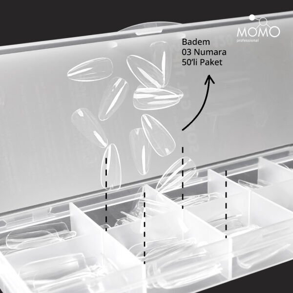 Momo Professional Soft Gel Tips, Yeni Nesil Jel Tips, Badem No:03, Tek Boy 50’li Yedek Paket