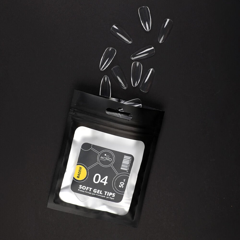 Momo Professional Soft Gel Tips, Yeni Nesil Jel Tips, Badem No:04, Tek Boy 50’li Yedek Paket