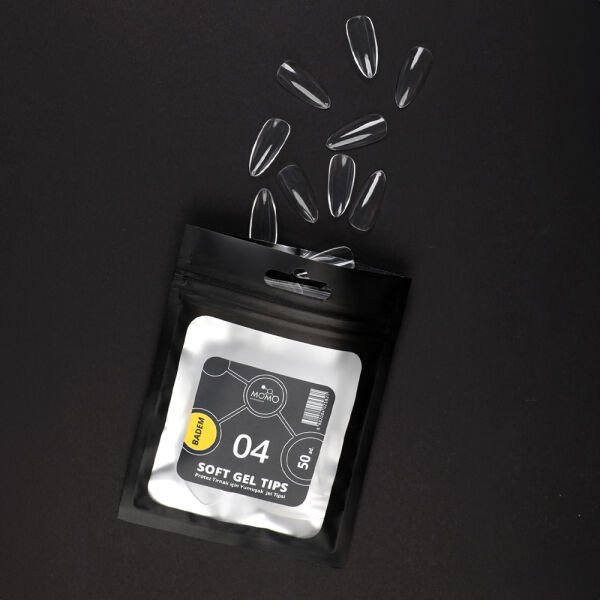 Momo Professional Soft Gel Tips, Yeni Nesil Jel Tips, Badem No:04, Tek Boy 50’li Yedek Paket