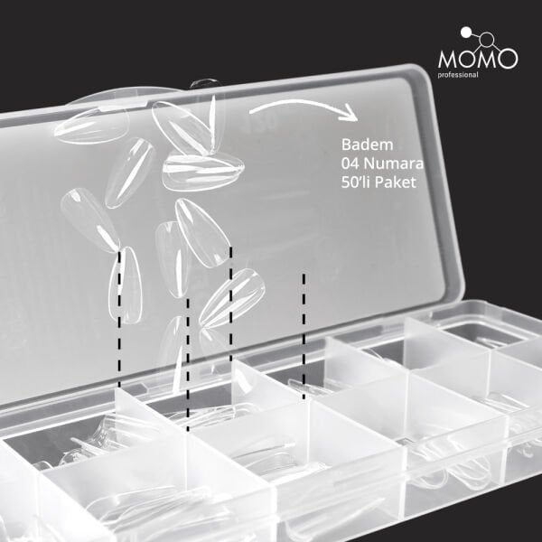 Momo Professional Soft Gel Tips, Yeni Nesil Jel Tips, Badem No:04, Tek Boy 50’li Yedek Paket