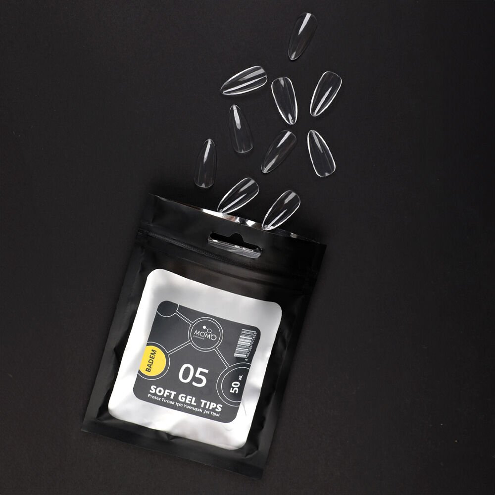 Momo Professional Soft Gel Tips, Yeni Nesil Jel Tips, Badem No:05, Tek Boy 50’li Yedek Paket