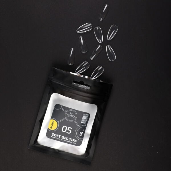 Momo Professional Soft Gel Tips, Yeni Nesil Jel Tips, Badem No:05, Tek Boy 50’li Yedek Paket