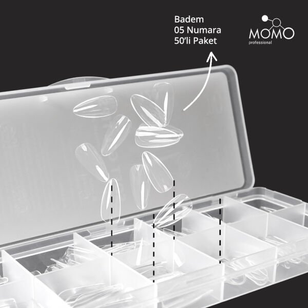 Momo Professional Soft Gel Tips, Yeni Nesil Jel Tips, Badem No:05, Tek Boy 50’li Yedek Paket