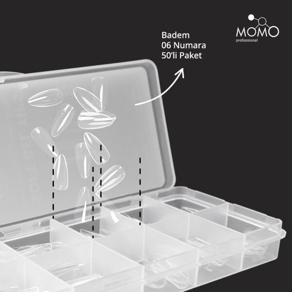 Momo Professional Soft Gel Tips, Yeni Nesil Jel Tips, Badem No:06, Tek Boy 50’li Yedek Paket
