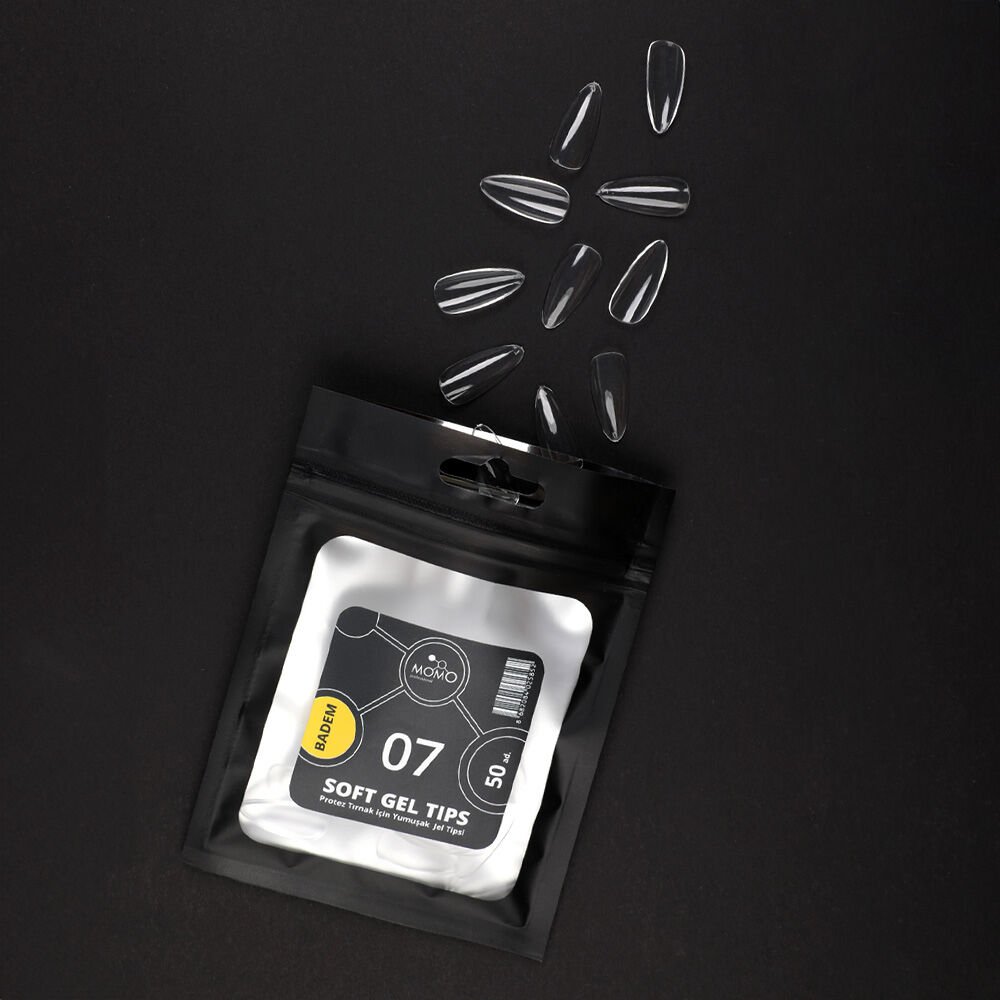 Momo Professional Soft Gel Tips, Yeni Nesil Jel Tips, Badem No:07, Tek Boy 50’li Yedek Paket