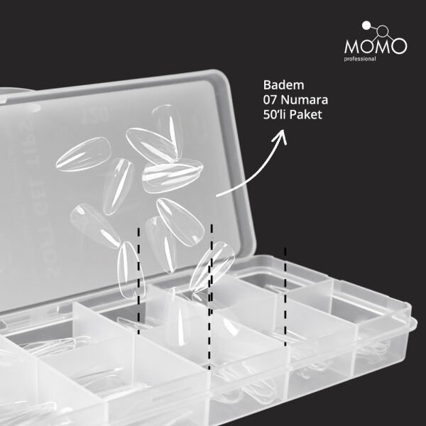 Momo Professional Soft Gel Tips, Yeni Nesil Jel Tips, Badem No:07, Tek Boy 50’li Yedek Paket