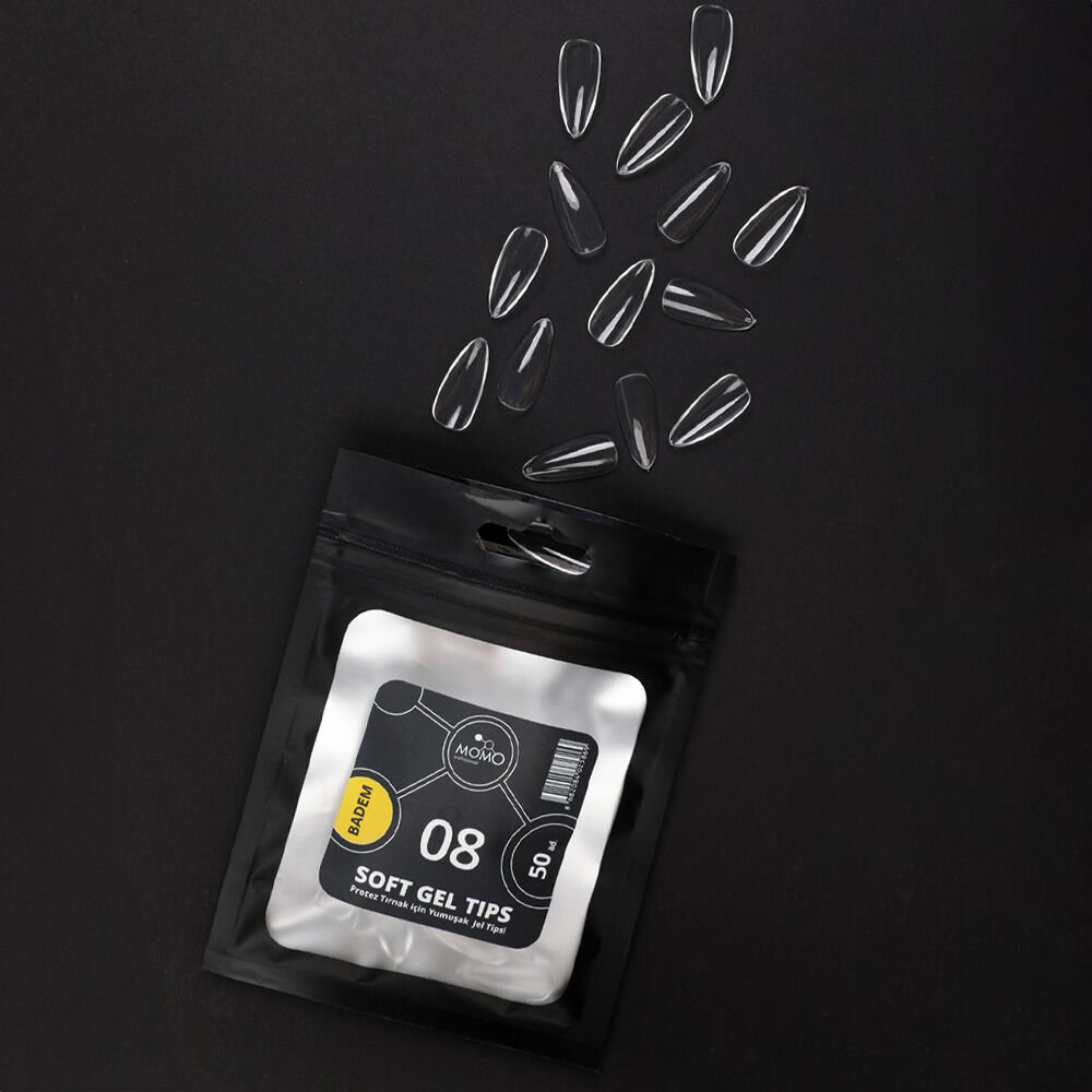 Momo Professional Soft Gel Tips, Yeni Nesil Jel Tips, Badem No:08, Tek Boy 50’li Yedek Paket