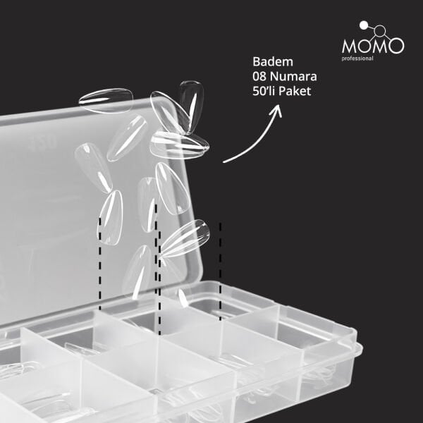 Momo Professional Soft Gel Tips, Yeni Nesil Jel Tips, Badem No:08, Tek Boy 50’li Yedek Paket