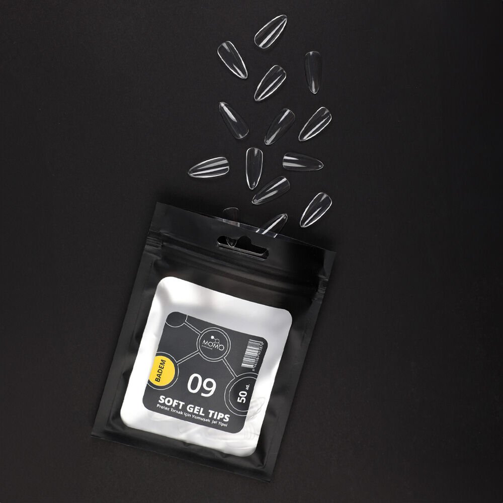 Momo Professional Soft Gel Tips, Yeni Nesil Jel Tips, Badem No:09, Tek Boy 50’li Yedek Paket