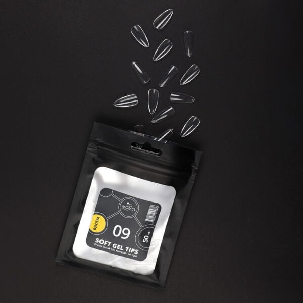 Momo Professional Soft Gel Tips, Yeni Nesil Jel Tips, Badem No:09, Tek Boy 50’li Yedek Paket