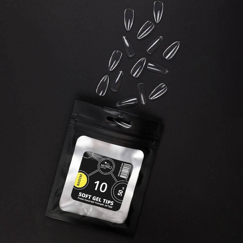 Momo Professional Soft Gel Tips, Yeni Nesil Jel Tips, Badem No:10, Tek Boy 50’li Yedek Paket