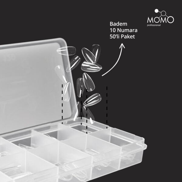Momo Professional Soft Gel Tips, Yeni Nesil Jel Tips, Badem No:10, Tek Boy 50’li Yedek Paket
