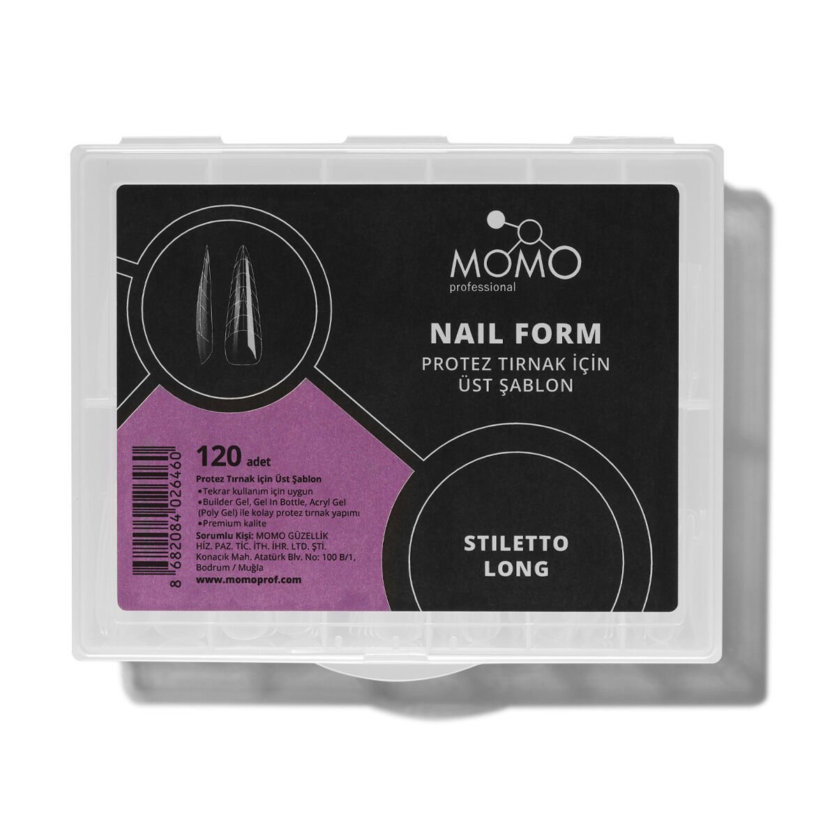 Momo Professional Protez Tırnak İçin Üst Form, Stiletto Long, 120 Adet